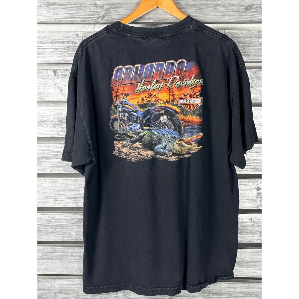 Vtg Harley-Davidson Orlando Florida T-Shirt Mens XL Black Alligator Graphic 2015